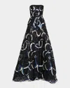 Elie Saab Sequined Tulle Gown In Black White Blue
