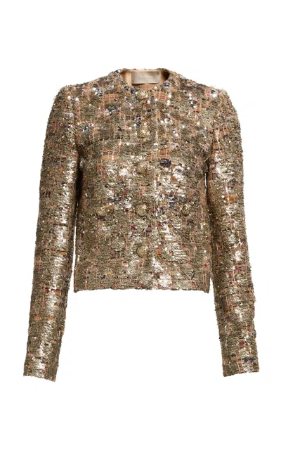 Elie Saab Sequined Tweed Cropped Jacket In Multi
