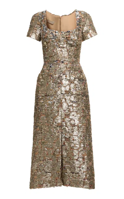 Elie Saab Sequined Tweed Midi Dress In Multi
