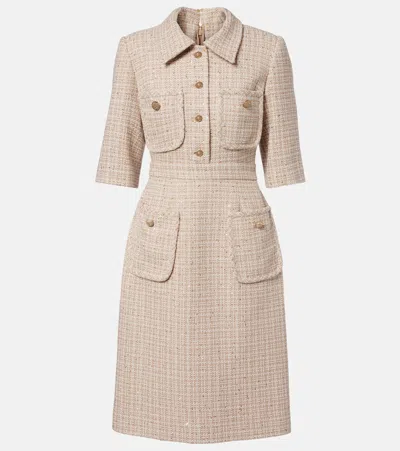Elie Saab Sequined Tweed Midi Dress In Neutral