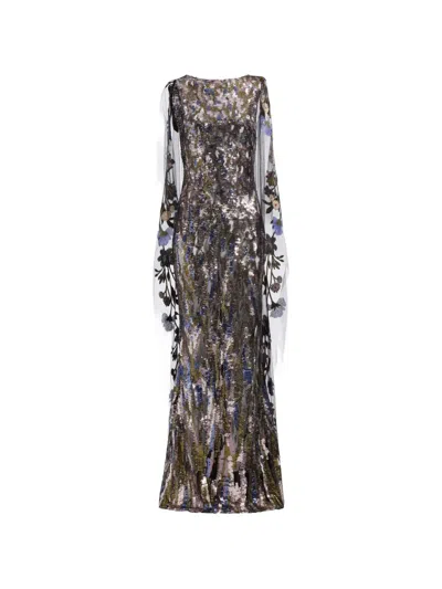Elie Saab Sequin-embellished Cape-sleeve Maxi Dress In Multi