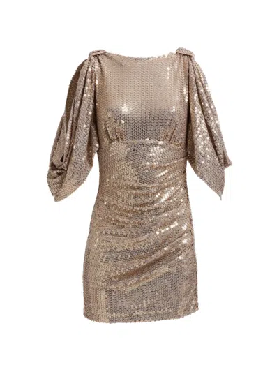Elie Saab Sequin-embellished Cold-shoulder Mini Dress In Brown