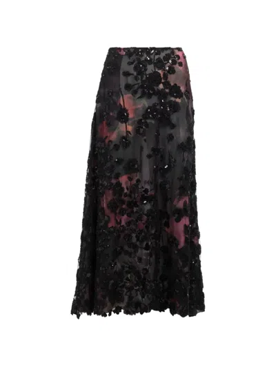 Elie Saab Sequin-embellished Embroidered Tulle Midi Skirt In 블랙
