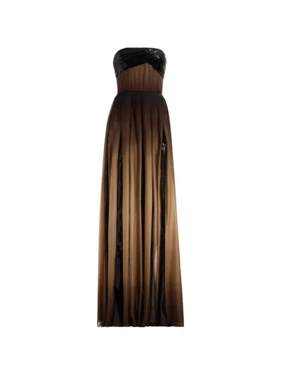 Elie Saab Sequin-embellished Gradient-print Maxi Dress In Brown