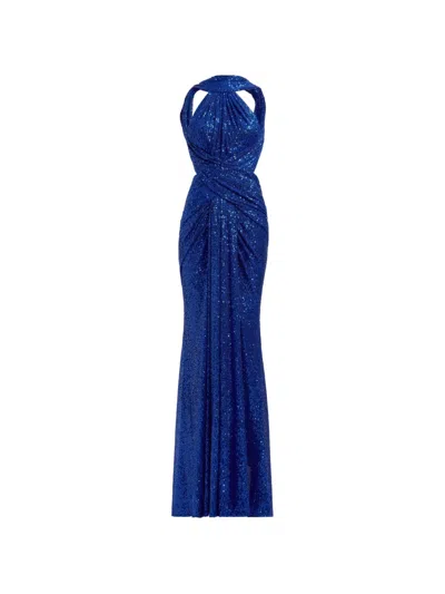 Elie Saab Sequin-embellished Halter-neck Maxi Dress In Blue