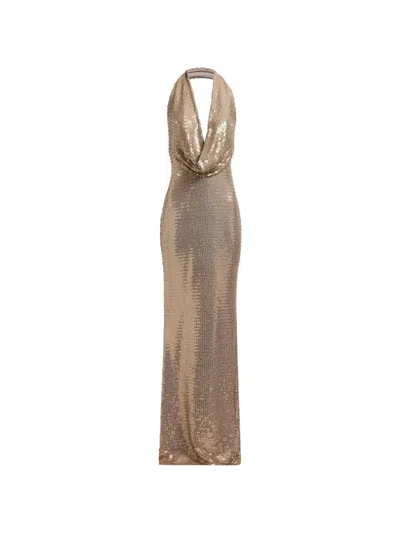 Elie Saab Sequin-embellished Halterneck Maxi Dress In Burgundy