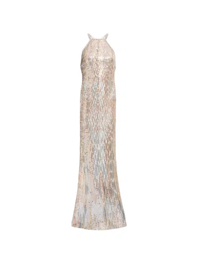 Elie Saab Sequin-embellished Halter-neck Maxi Dress In Neutral