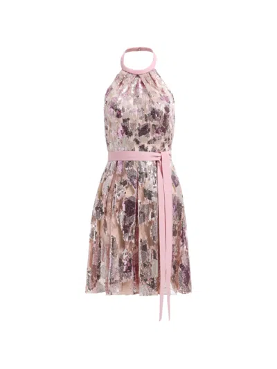 Elie Saab Sequin-embellished Halterneck Mini Dress In Pink