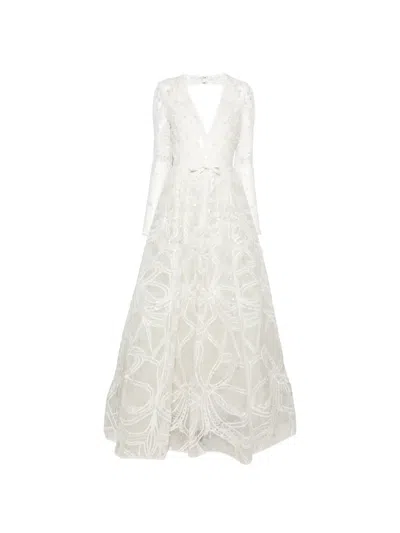 Elie Saab Sequin-embellished Lace-overlay Maxi Dress In White