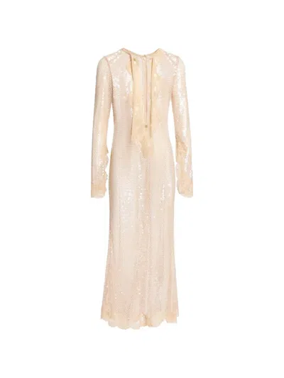 Elie Saab Sequin-embellished Lace-trim Midi Dress In Nude