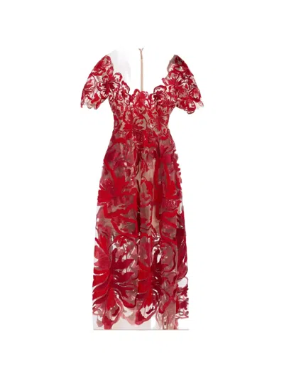 Elie Saab Sequin-embellished Midi Dress In Red