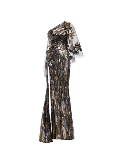 Elie Saab Sequin-embellished One-shoulder Maxi Dress In Black