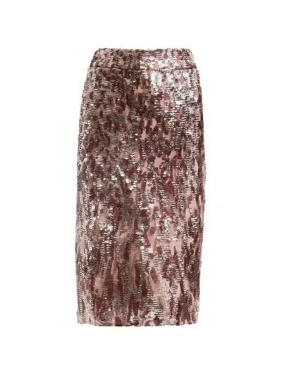 Elie Saab Sequin-embellished Side-slit Midi Skirt In Brown