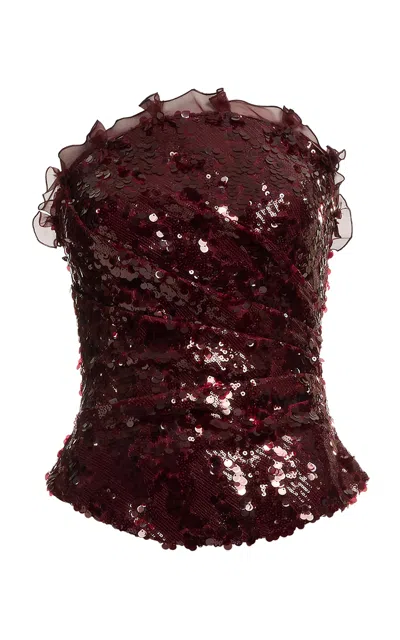 Elie Saab Sequin-embellished Strapless Corset In Burgundy