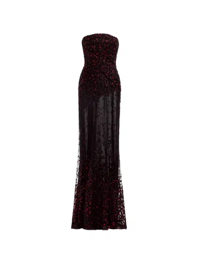 Elie Saab Sequin-embellished Strapless Maxi Dress In Burgundy