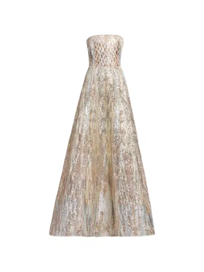 Elie Saab Sequin-embellished Strapless Maxi Dress In Gold