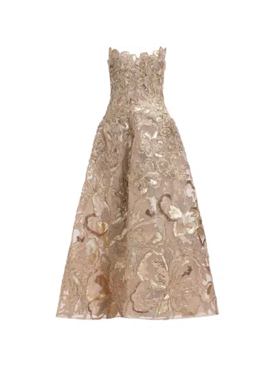 Elie Saab Sequin-embroidered Floral-lace Midi Dress In Gold