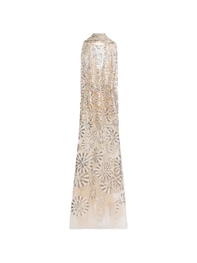 Elie Saab Sequin-embroidered Halterneck Maxi Dress In Neutral