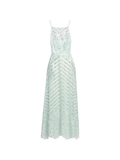 Elie Saab Sequin-embroidered Lace-trim Maxi Dress In Green