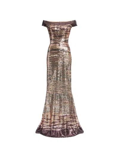 Elie Saab Sequin-embroidered Off-shoulder Maxi Dress In Metallic