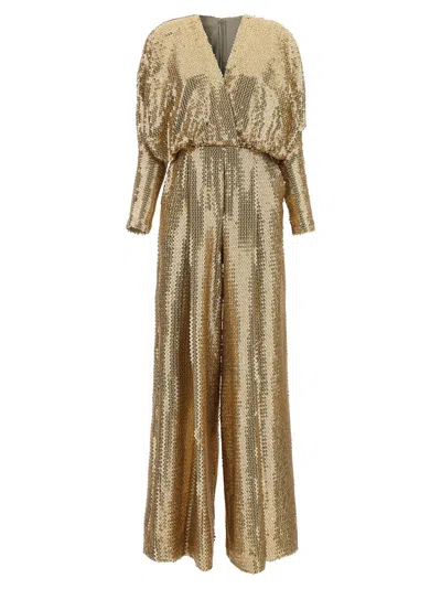 Elie Saab Sequin-embroidered Silk Blend Jumpsuit In Gold
