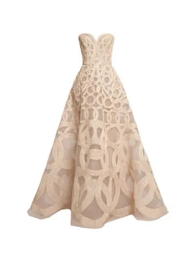 Elie Saab Sequin-embroidered Strapless Gown In Brown