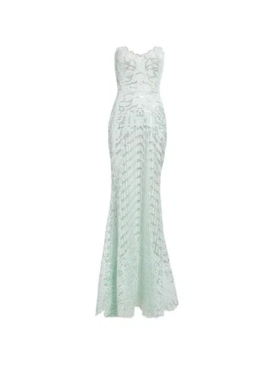 Elie Saab Sequin-embroidered Strapless Maxi Dress In Green