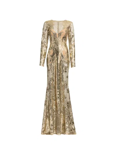 Elie Saab Sequin-embroidered Tulle Maxi Dress In Gold