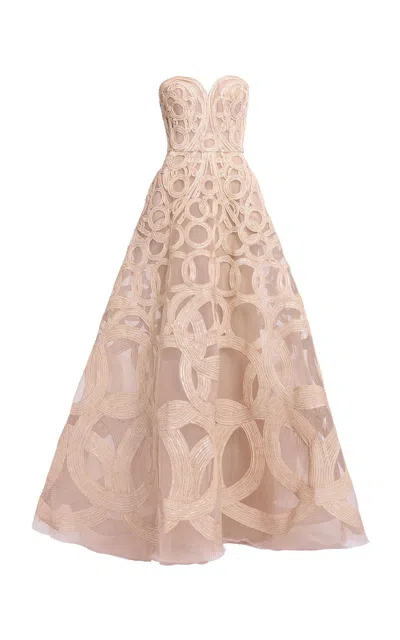 Elie Saab Sequins Embr. Tulle Long Dress In Brown