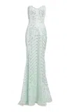 Elie Saab Sequins Embroidered Long Dress In Blue