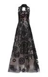 Elie Saab Sequins Embroidered Tulle Long Dress