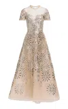 Elie Saab Sequins Embroidered Tulle Midi Dress