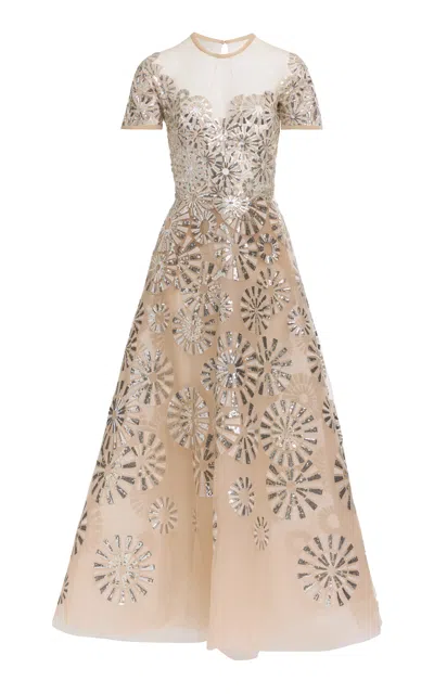 Elie Saab Sequins Embroidered Tulle Midi Dress