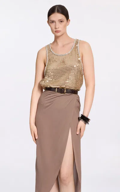 Elie Saab Sequins Tank Top In Brown