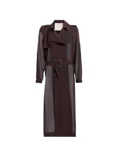 Elie Saab Sheer-panelled Double-breasted Trench Coat In Brown