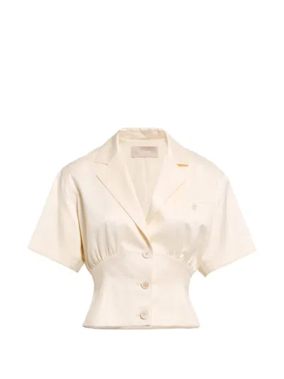 Elie Saab Short-sleeve Gathered-waist Jacket In Brown