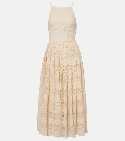 Elie Saab Silk And Cotton-blend Guipure Lace Midi Dress In Neutral