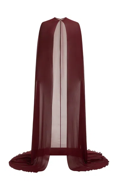 Elie Saab Silk Cape In Burgundy