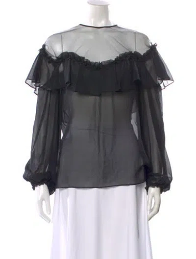 Pre-owned Elie Saab Silk Crew Neck Blouse In Black