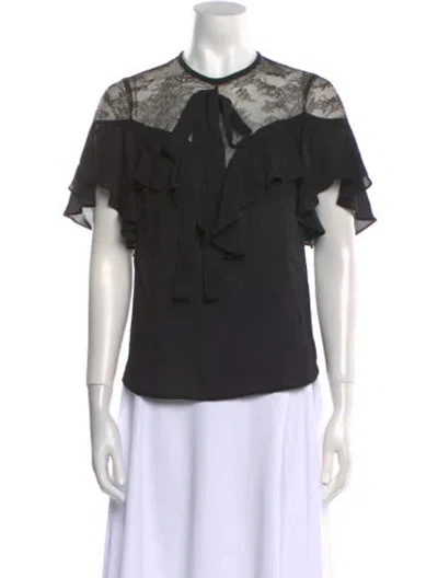 Pre-owned Elie Saab Silk Crew Neck Blouse In Black