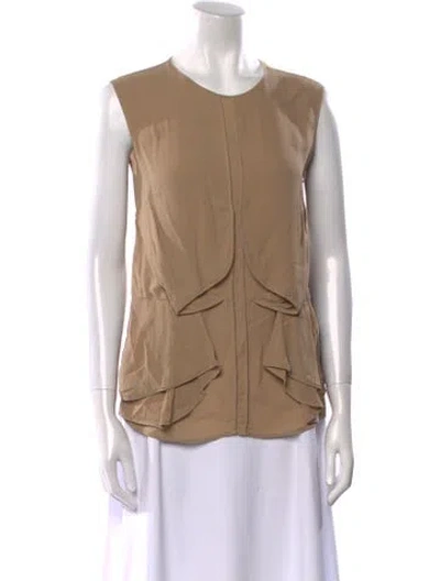 Pre-owned Elie Saab Silk Crew Neck Blouse In Neutral