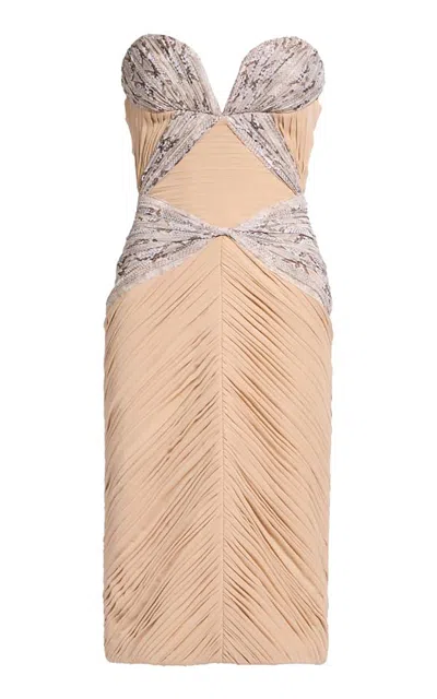 Elie Saab Silk Drapped Midi Dress In Brown