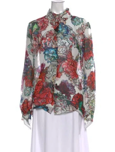 Pre-owned Elie Saab Silk Floral Print Blouse In Multicolor