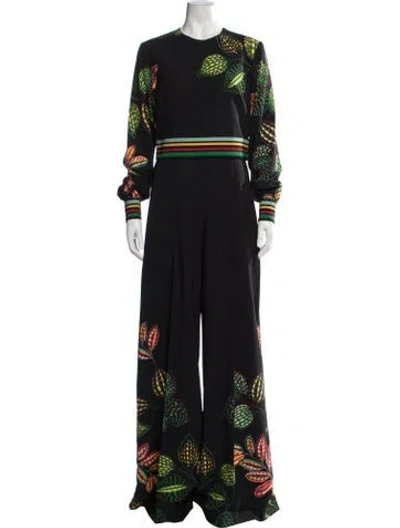 Pre-owned Elie Saab Silk Floral Print Jumpsuit In Black