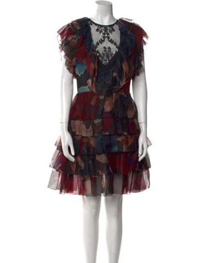 Pre-owned Elie Saab Silk Knee-length Dress W/ Tags In Multi