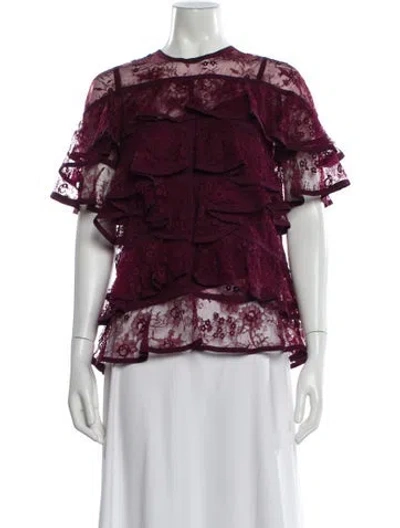 Pre-owned Elie Saab Silk Lace Pattern Blouse W/ Tags In Burgundy
