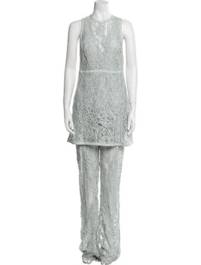 Pre-owned Elie Saab Silk Lace Pattern Jumpsuit In Green