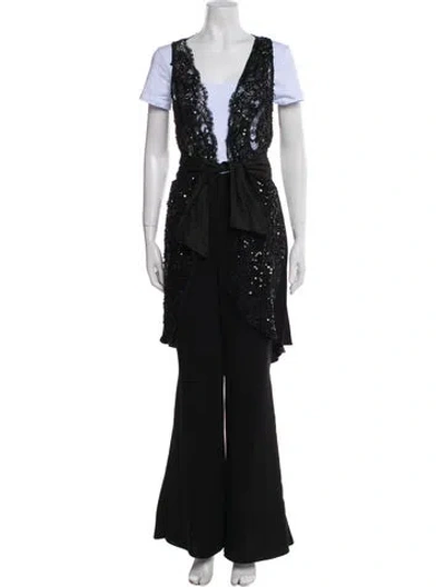 Pre-owned Elie Saab Silk Lace Pattern Pant Set In Black