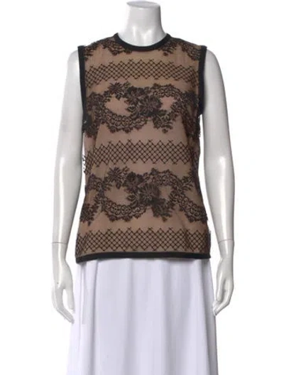 Pre-owned Elie Saab Silk Lace Pattern Top In Black