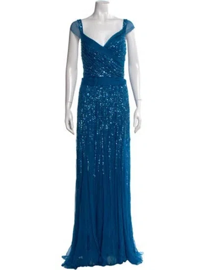 Pre-owned Elie Saab Silk Long Dress In Blue